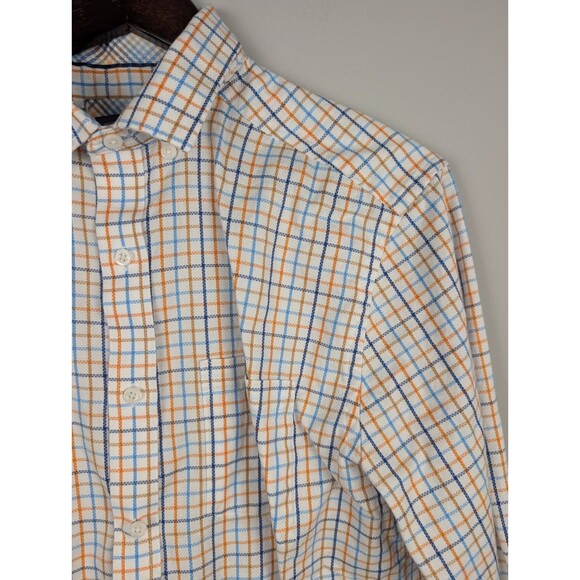 Johnston & Murphy Button Down Shirt Men's M Plaid Orange Blue Long Sleeve Preppy - Picture 3 of 12